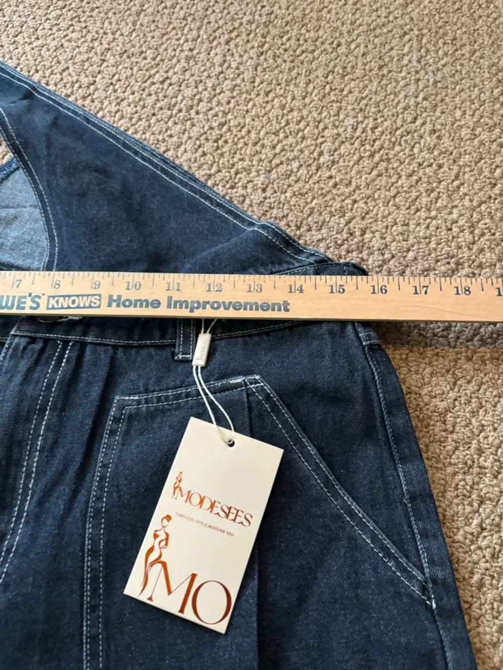 Modesees Asymmetric One-Shoulder BlueTurtleneck with  Blue One Shoulder Overalls - Picture 9 of 13